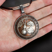 SOLD: Gourd motif silver and copper round picture pendant