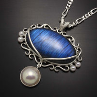 SOLD: Blue Labradorite and pearl pendant by KAZNESQ