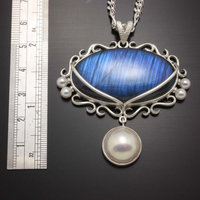 SOLD: Blue Labradorite and pearl pendant by KAZNESQ