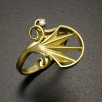 Arch and scroll 18K gold ring with a diamond