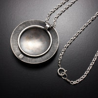 SOLD: Round Keum Boo silver pendant of white blossoms motif