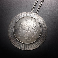 SOLD: Round Keum Boo silver pendant of white blossoms motif