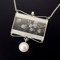 SOLD: Keum Boo silver necklace of the moon and blossoms motif