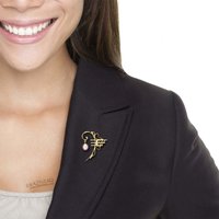 F clef motif diamond and freshwater pearl 18K gold brooch