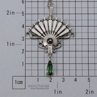 On Sale: Green tourmaline, hematite, fan motif silver pendant