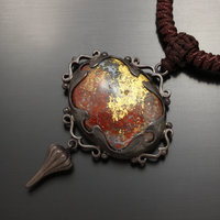 SOLD: Gold foil applied stone and Japanese patinaed sterling pendant