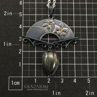 (C) KAZESQ:  Spring flower Keum Boo silver  necklacewith a rutilated quartz