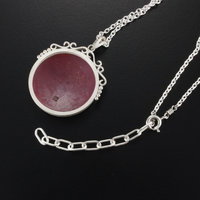 Sold Sale: Burgundy rose open work pendant with heat patinaed copper