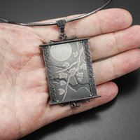 SOLD: The moon and leaves Keum Boo silver pendant II