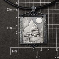SOLD: The moon and a pine tree silver pendant
