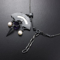 Amethyst and lotus gold Keum Boo silver pendant