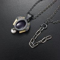 SOLD: Amethyst cab and gold inlay silver pendant
