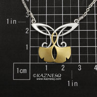 (C) KAZNESQ: Art Nouveau style gold Keum Boo ginkgo silver necklace
