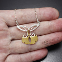 (C) KAZNESQ: Art Nouveau style gold Keum Boo ginkgo silver necklace