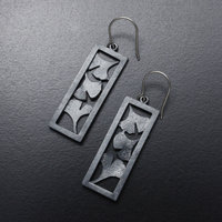 SOLD: Art Deco oxidized silver Ginkgo earrings with gold Keum Boo