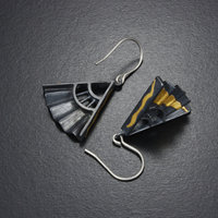 Sold: Japanese earrings, Keum Boo earrings, oxidized silver earrings of fan motif