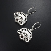 Art Deco earrings, silver earrings, garnet earrings of arch and scrolls