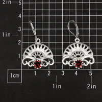 SOLD: Art Deco earrings, silver earrings, garnet earrings of arch and scrolls