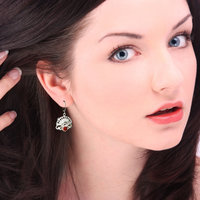 SOLD: Art Deco earrings, silver earrings, garnet earrings of arch and scrolls