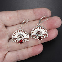 Art Deco earrings, silver earrings, garnet earrings of arch and scrolls