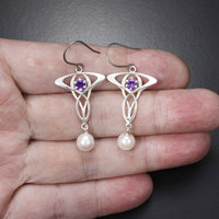 Art Nouveau earrings, silver earrings with amethyst and akoya pearl