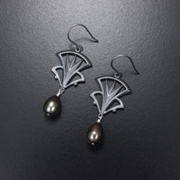 Art Deco earrings, oxidized silver earrings with freshwater pearls