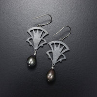 SOLD: Art Deco earrings, oxidized silver earrings with freshwater pearls