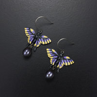 Butterfly earrings, silver earrings, freshwater pearl earrings