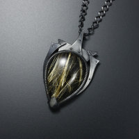 Rutilated quarts pendant, oxidized silver pendant necklace, Goth pendant necklac