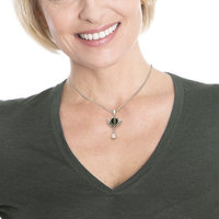 Catseye pendant necklace. silver pendant necklace, green actinolite and akoya pe