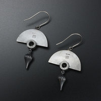 Oxidized silver earrings, Japan earrings, white topaz, Keum Boo Ume blossom fan