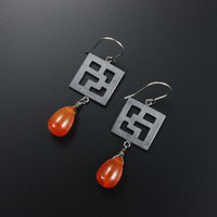 Asian style Keum Boo earrings, latticework earrings, orange earrings