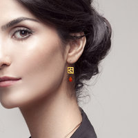 Asian style Keum Boo earrings, latticework earrings, orange earrings