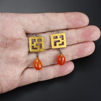 Asian style Keum Boo earrings, latticework earrings, orange earrings