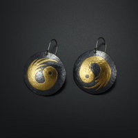 Keum Boo oxidized silver round earrings, Yin-Yang motif