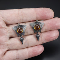 Sold: Round citrine cab earrings, oxidized silver earrings