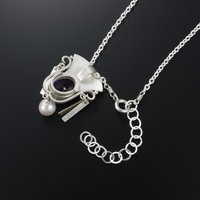 Amethyst silver pendant necklace, Keum Boo pendant necklace, lotus pendant neckl