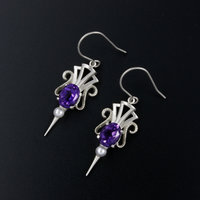 Amethyst earrings, silver earrings, Art Deco style arrow earrings