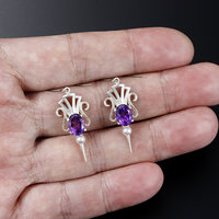 Amethyst earrings, silver earrings, Art Deco style arrow earrings