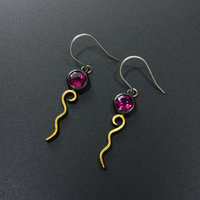 Rhodolite garnet earrings, silver earrings, oxidized silver earrings, Keum Boo e