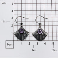 Amethyst earrings, oxidized silver earrings, Japanese fan earrings