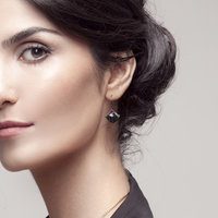 Amethyst earrings, oxidized silver earrings, Japanese fan earrings