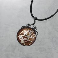 Keum Boo copper pendant, oxidized silver pendant, abstract line art pendant