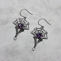 Goth earrings, oxidized silver earrings, amethyst earrings