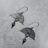 Shakudo earrings, Keum Boo earrings, oxidized silver earrings, Japanese art earr