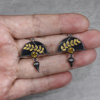Shakudo earrings, Keum Boo earrings, oxidized silver earrings, Japanese art earr