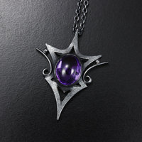 Goth oxidized silver pendant necklace, amethyst pendant necklace