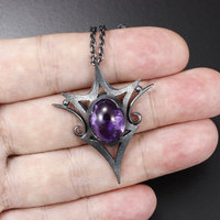 Goth oxidized silver pendant necklace, amethyst pendant necklace