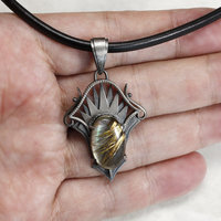 Golden rutilated quartz with iridescent colors Art Deco silver pendant necklace