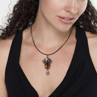 Art Nouveau citrine oxidized silver pendant necklace